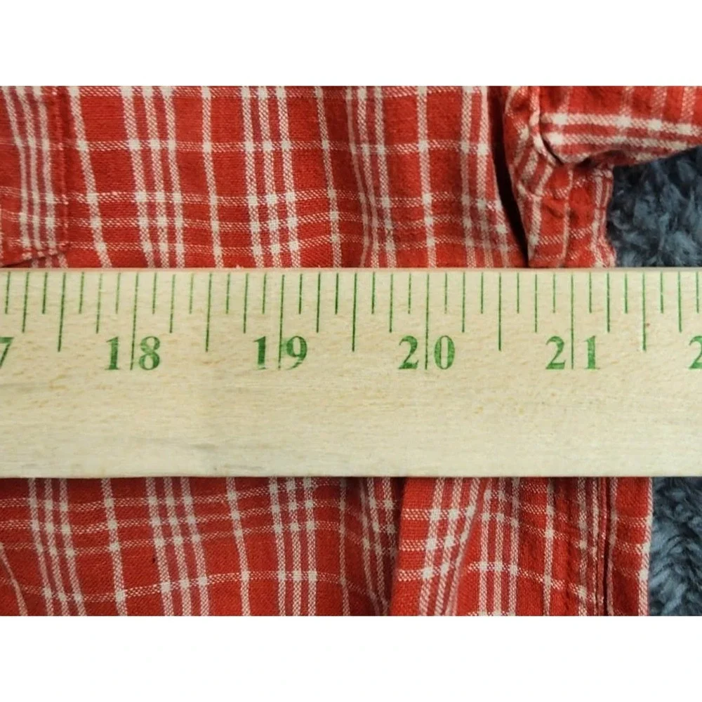 The North Face Series Red Plaid Short Sleeve Button Up Shirt Mens L Linen Cotton
